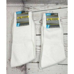 4 Pairs (2 Packs) Men's Full Cushion Crew Socks, White, Size 6-12